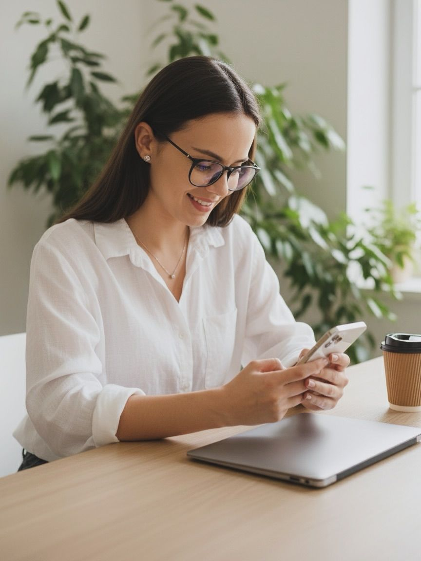 Woman using patient portal on phone